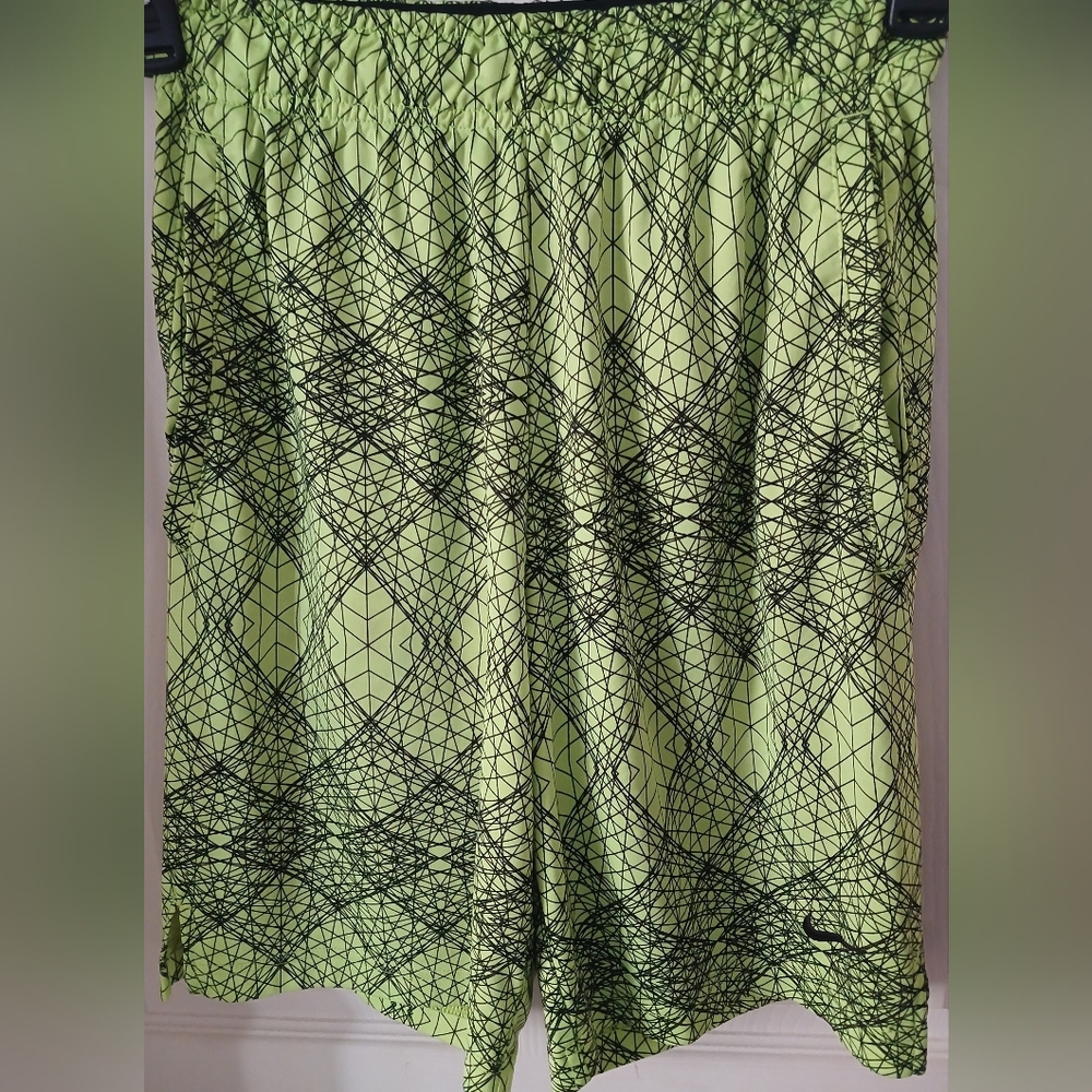 Nike Black and Neon Green Dri-Fit Athletic Shorts